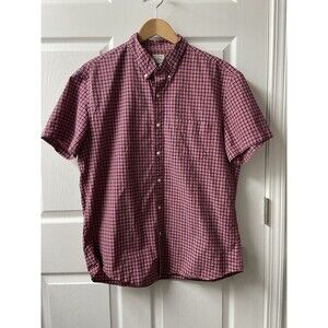 Sewn for J Crew Shirt Mens XL Red Blue Check Short Sleeved Pocket Preppy Casual